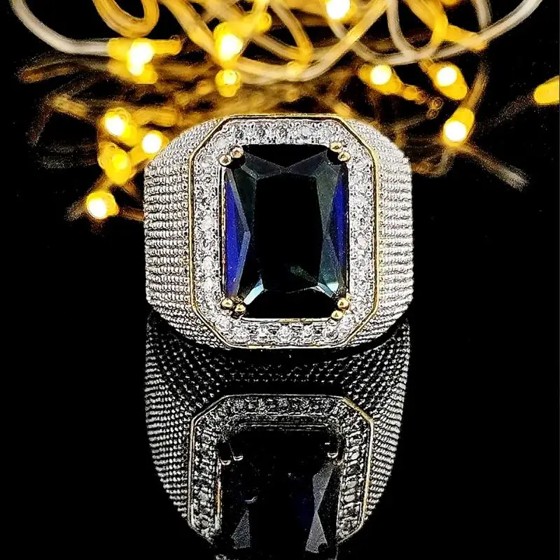 Europe and America inset zircon hop domenical square male ring fashion retro all match r6378