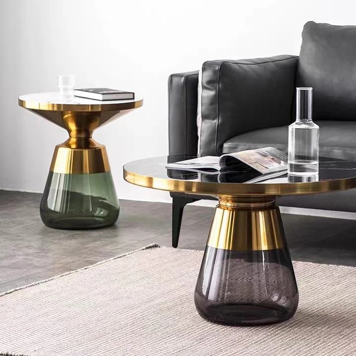 Современный круглый журнальный столик с мраморным верхом, стеклянная основа, диван, боковой чайный центр, журнальный столик