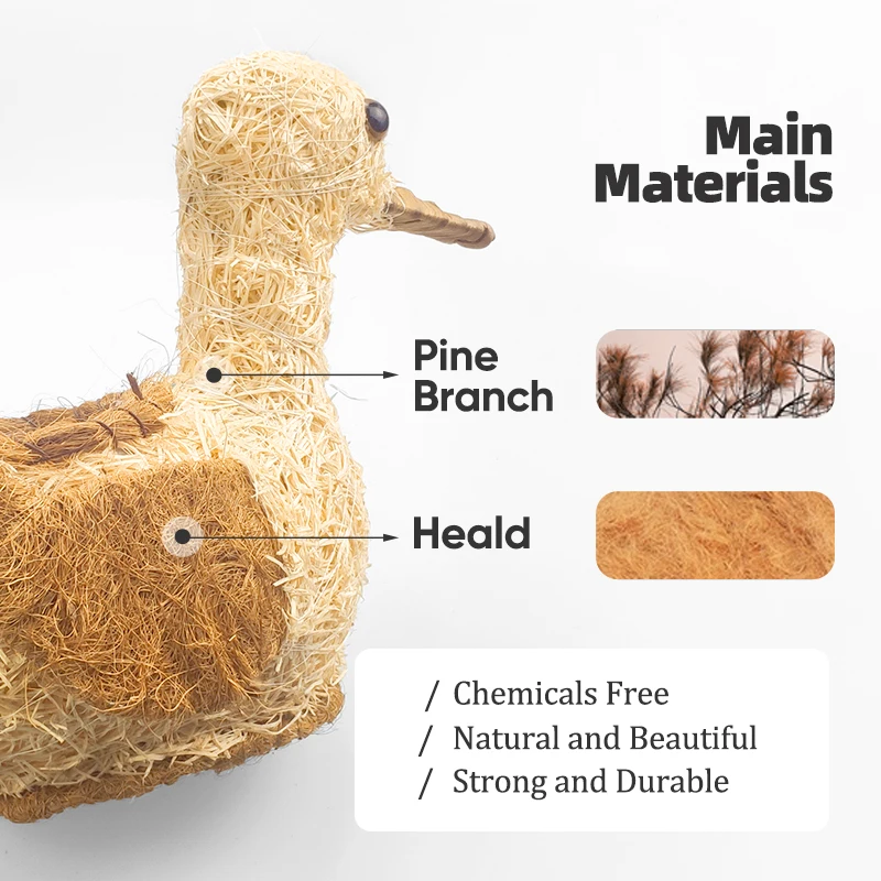 New Arrival Rattan Coconut fiber Animal Duck Shaped Planters For Flowers Wholesale Flower Pots