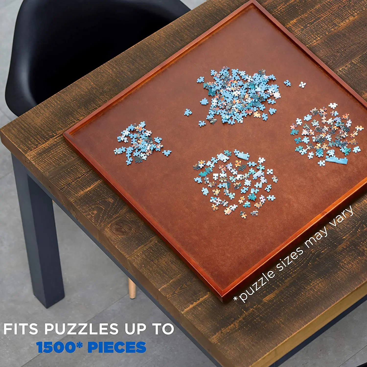 Rotating Square Spinning Wooden Jigsaw Puzzle Table with Drawers with Lid, Fits 1500 Piece Puzzle