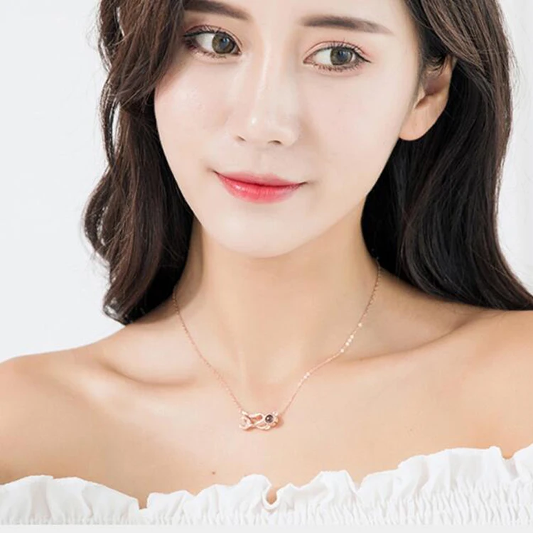 wholesale Rose Gold Silver 100 Languages I Love You Statement Necklace Love Memory Pendant  Necklace