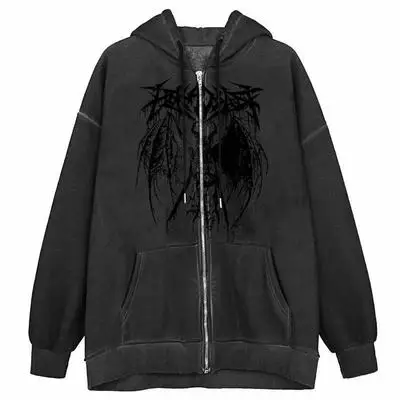 Hoodie Angel Fairy Grunge Dark Print Jacket Women Hip-hop Streetwear Harajuku Anime Hoodies Coat Autumn Zipper Girl Punk