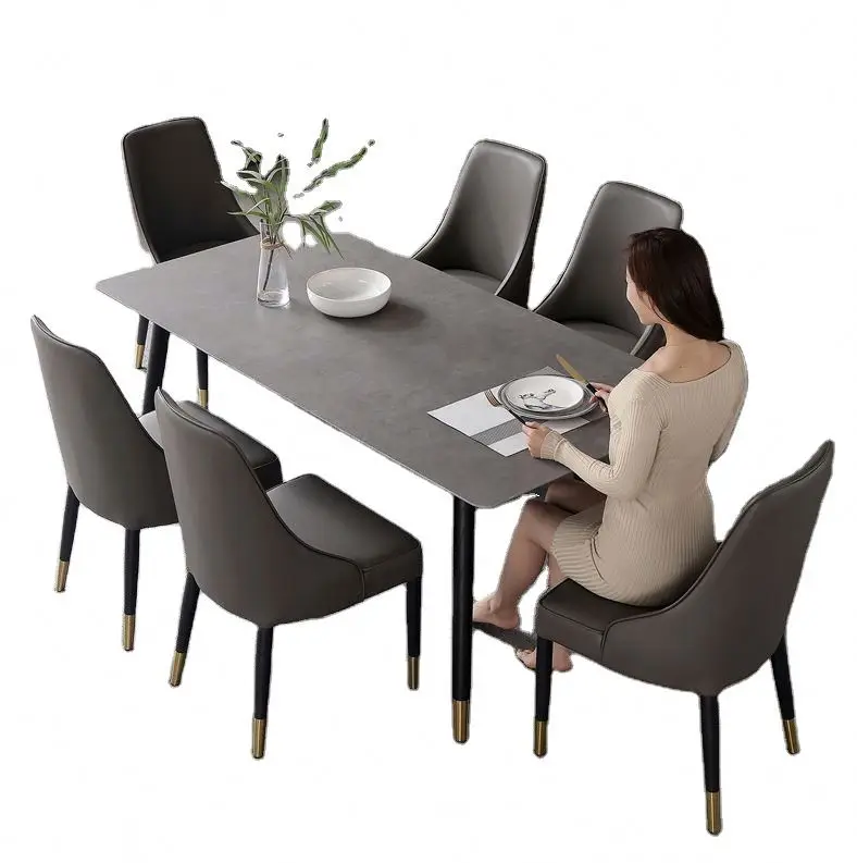 Small apartment solid wood foot marble dining table set Rock plate Rectangular table and chair