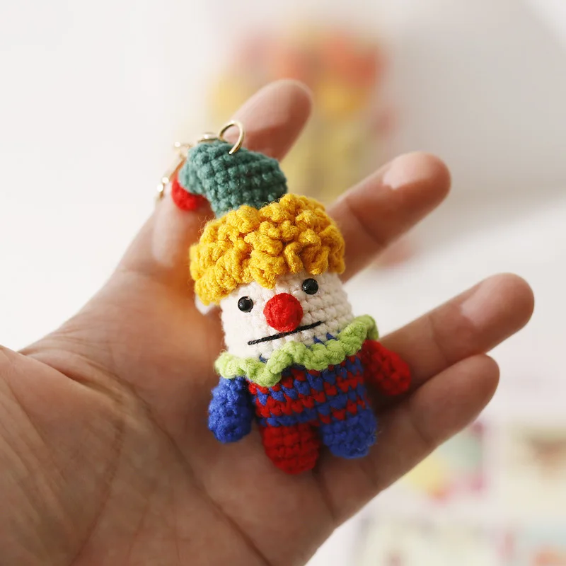 Cute knitted woll doll clown key chains Amigurumi keychain Handwoven keyrings Hand Made crochet clown keychain crochet keychain