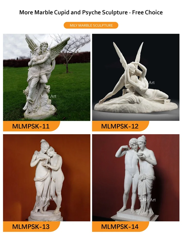 Marble Cupid and Psyche sculpture