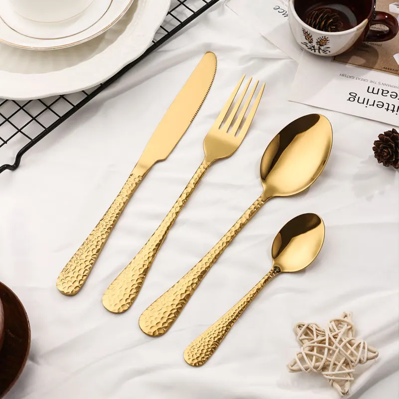 Amazon hot sale snake skin grain stainless steel  mirror polish cutlery set with box
