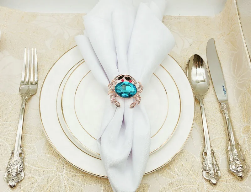 Luxury Rose Gold Crab Napkin Ring Christmas Blue Crystal napkin rings Animals Dinner Napkin Rings Wedding for Table Decoration