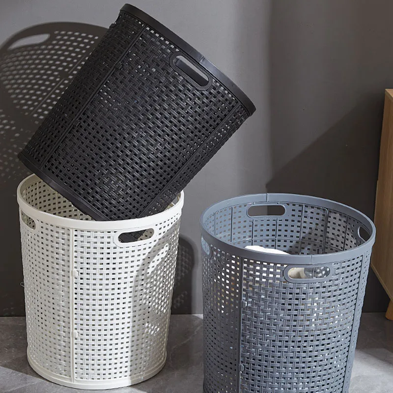 Stackable Plastic Large Storage Basket With Handles And Lids, Round Plastic Dirty Clothes Hamper