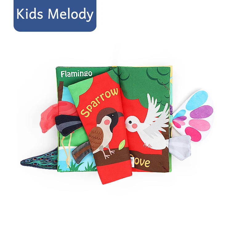 Amazon hot selling bird tail Animals story book baby soft Fabric cloth book for Baby toy