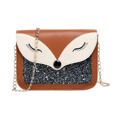 FLB079 2020 trendy wholesale fox luminous pu leather lady shoulder bag women chain handbag