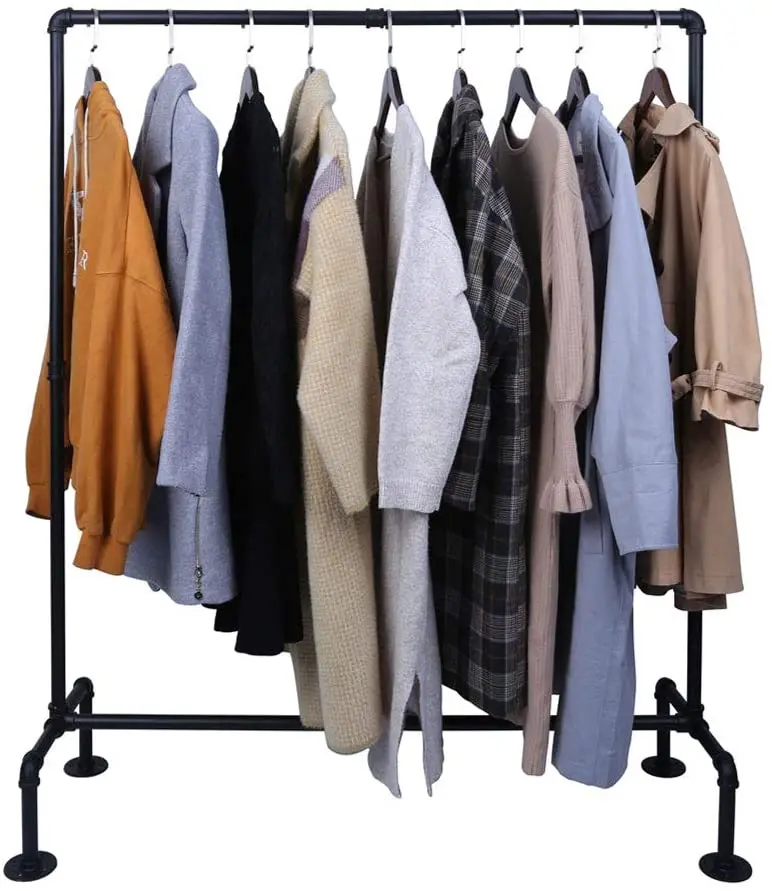 Industrial Pipe Garment Rack Free Standing, Heavy Duty Detachable Clothes Rail with 4 Stable Feet for Clothing Storage Display