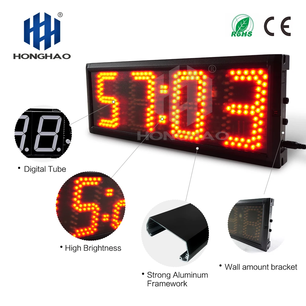 Hong hao popular 7-section high-quality stadium 5-inch 4-digit digital red indoor LED countdown timer