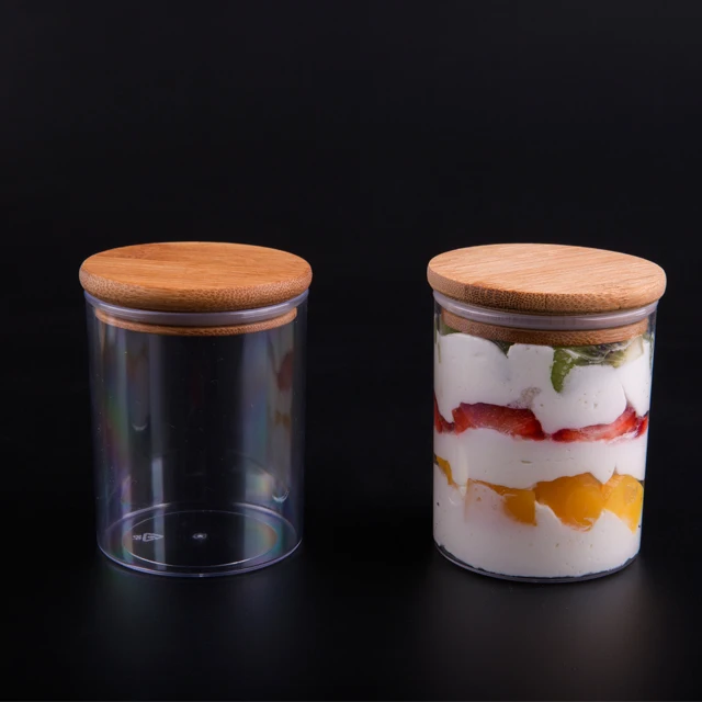 Briwell PLA ISO plastic clear PS sealable nuts candy jars food grade storage jar with bamboo lid