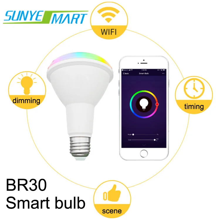
NEW Wifi smart dimmable E27 E14 control RGB LED candle light bulb lamp color changing alexa remote smart led ceiling light 