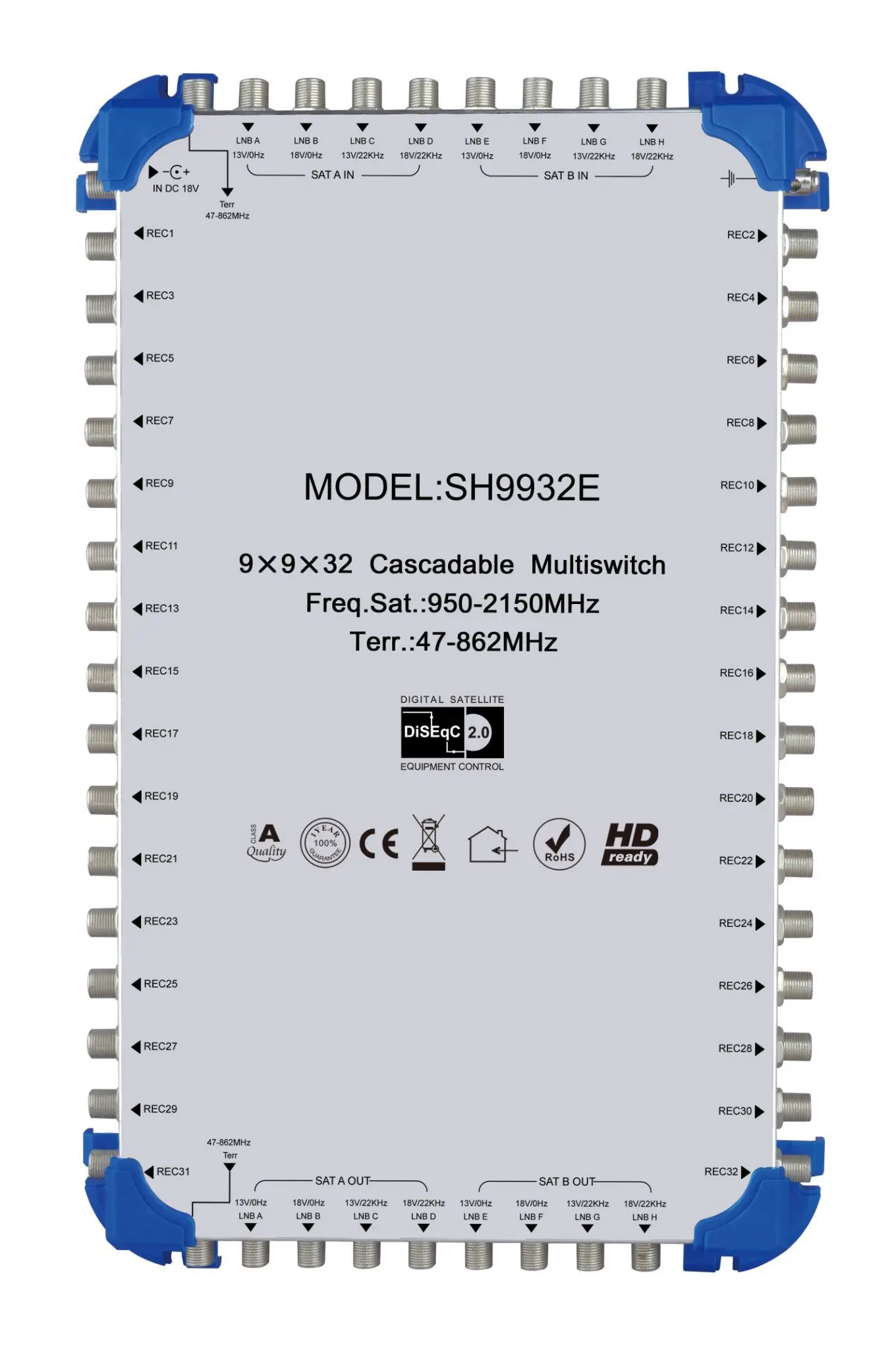 9X9X24 multiswitch 5in satellite multiswitch system Sistema SMATV 5x32 salida para CATV