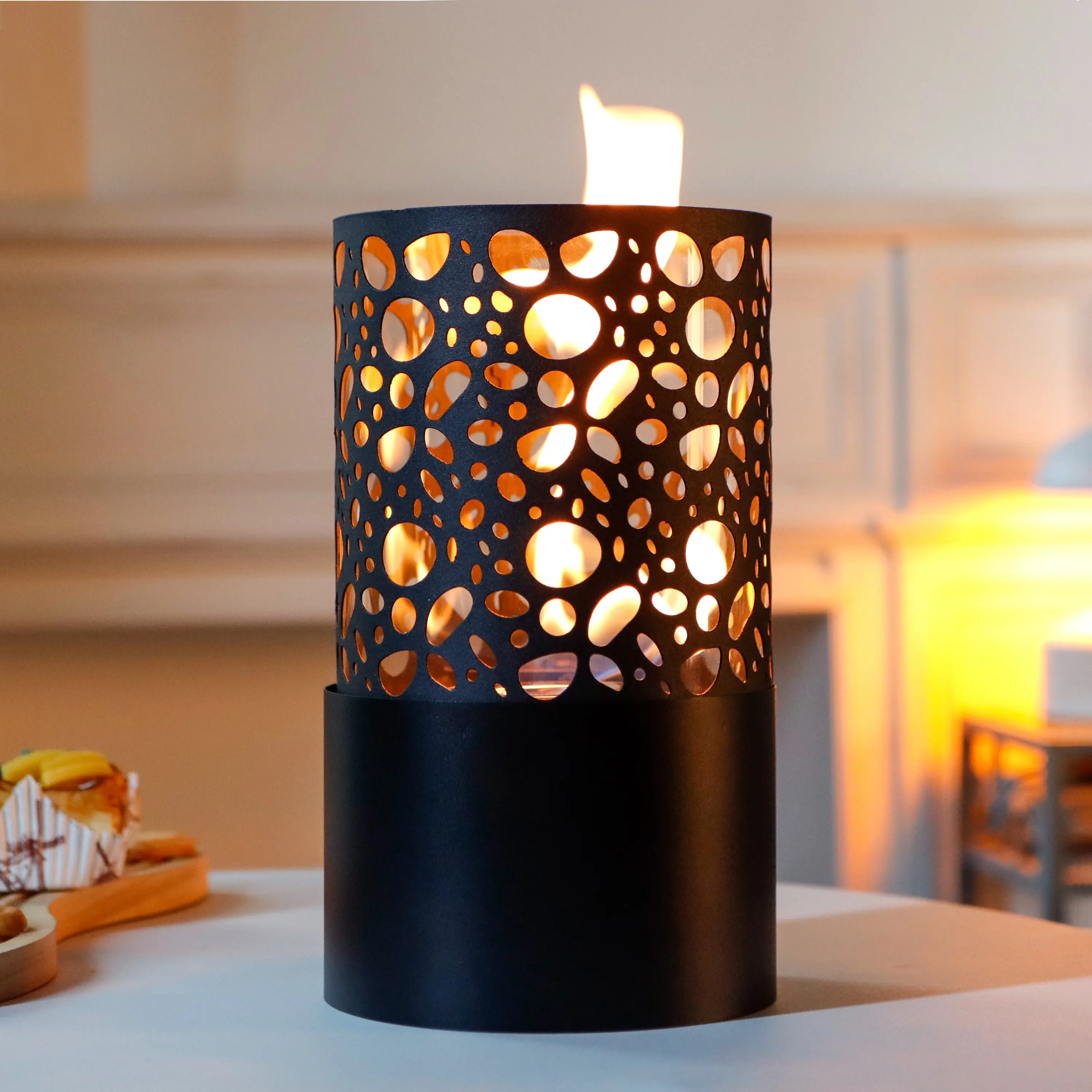 Christmas Dining Decorative Tabletop Fireplace Ethanol Fireplace With Black Cover For Outdoor Balcony.