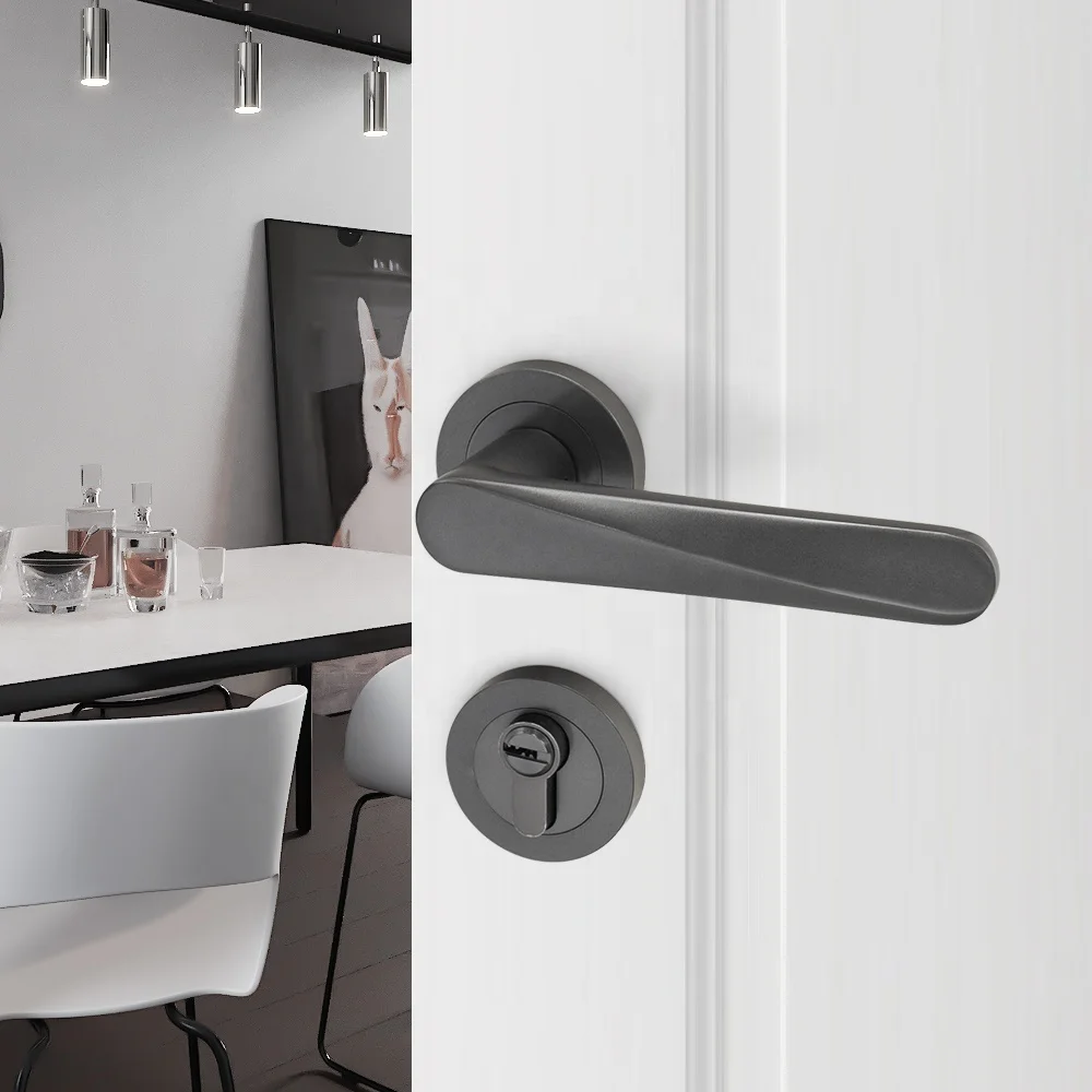 Yonfia A8223R57 brushed nickel solid aluminium interior door handles home bedroom mortise lever door handle lock for wood door