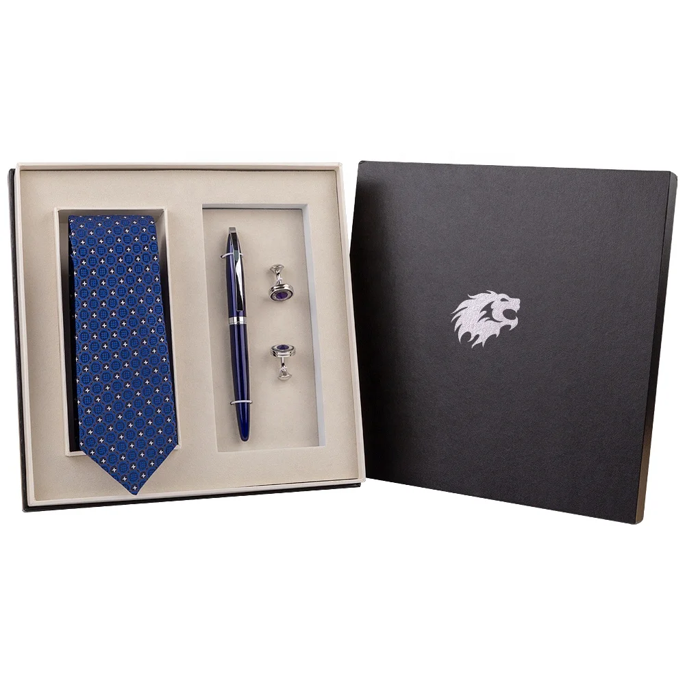 Classic New Year Christmas Gift Set for men father friend colleague client customer with blue metal pen and cufflinks