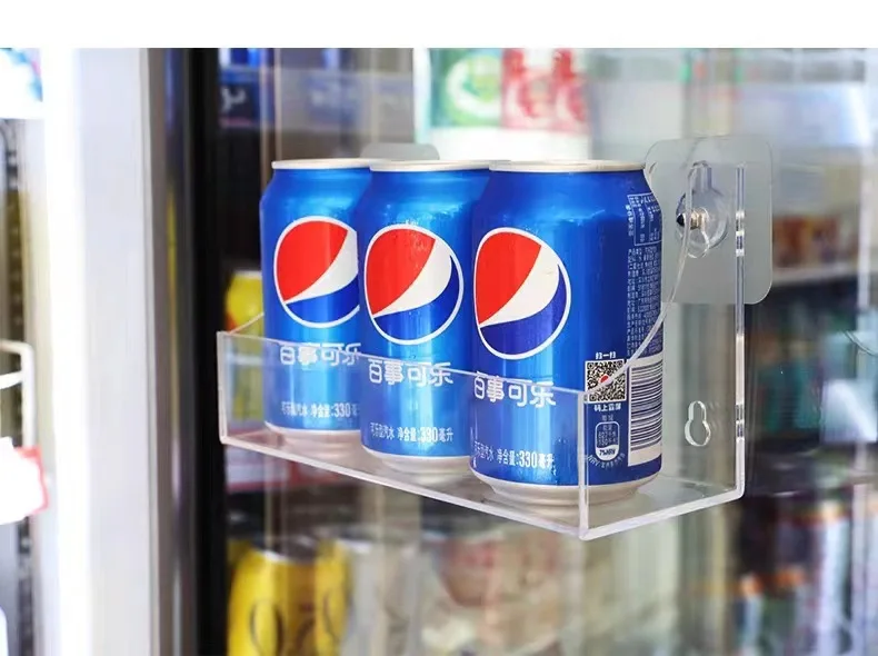 Custom Size Clear Movable Beverage Rack postcard shelf Acrylic Drinks display shelf Refrigerator Cooler Door Suction Cup holder