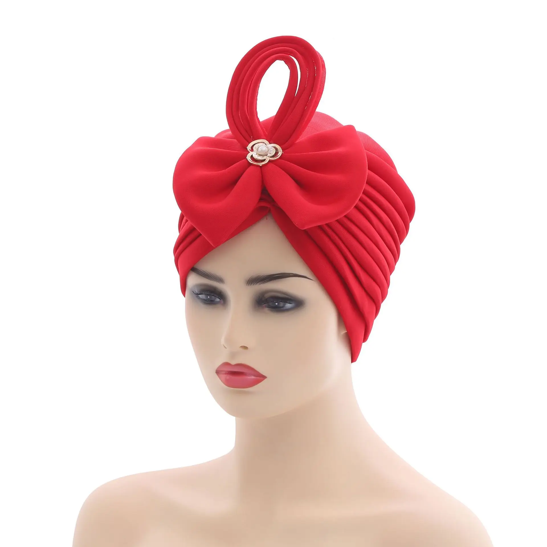 Hot Sale Fashion Women Plain Bowknot African Muslim Turban Hat