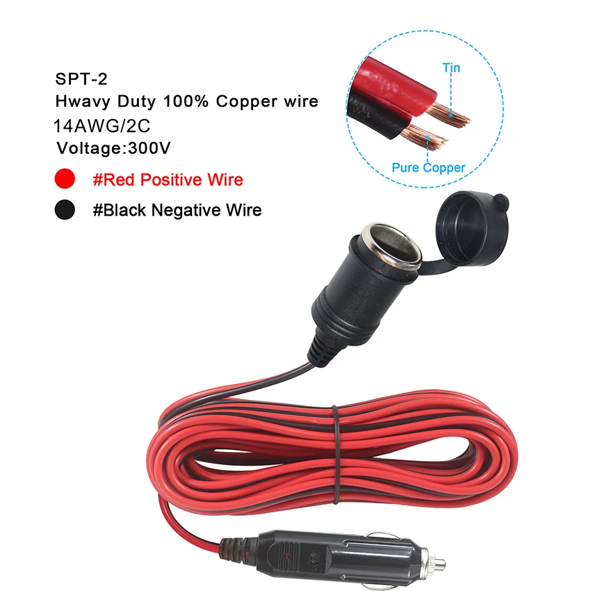 12V Car Charger Socket Light Extension Cable USB Power Plug Adapter Male Female 24V Fuse 10A Cigarette Lighter Charging 12-24V