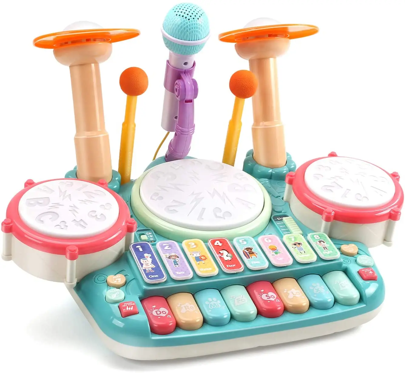 5 in 1 Kids Musical Instruments Education Toys Xylophone Drum Toys Set with Light Baby Electronic Piano Keyboard