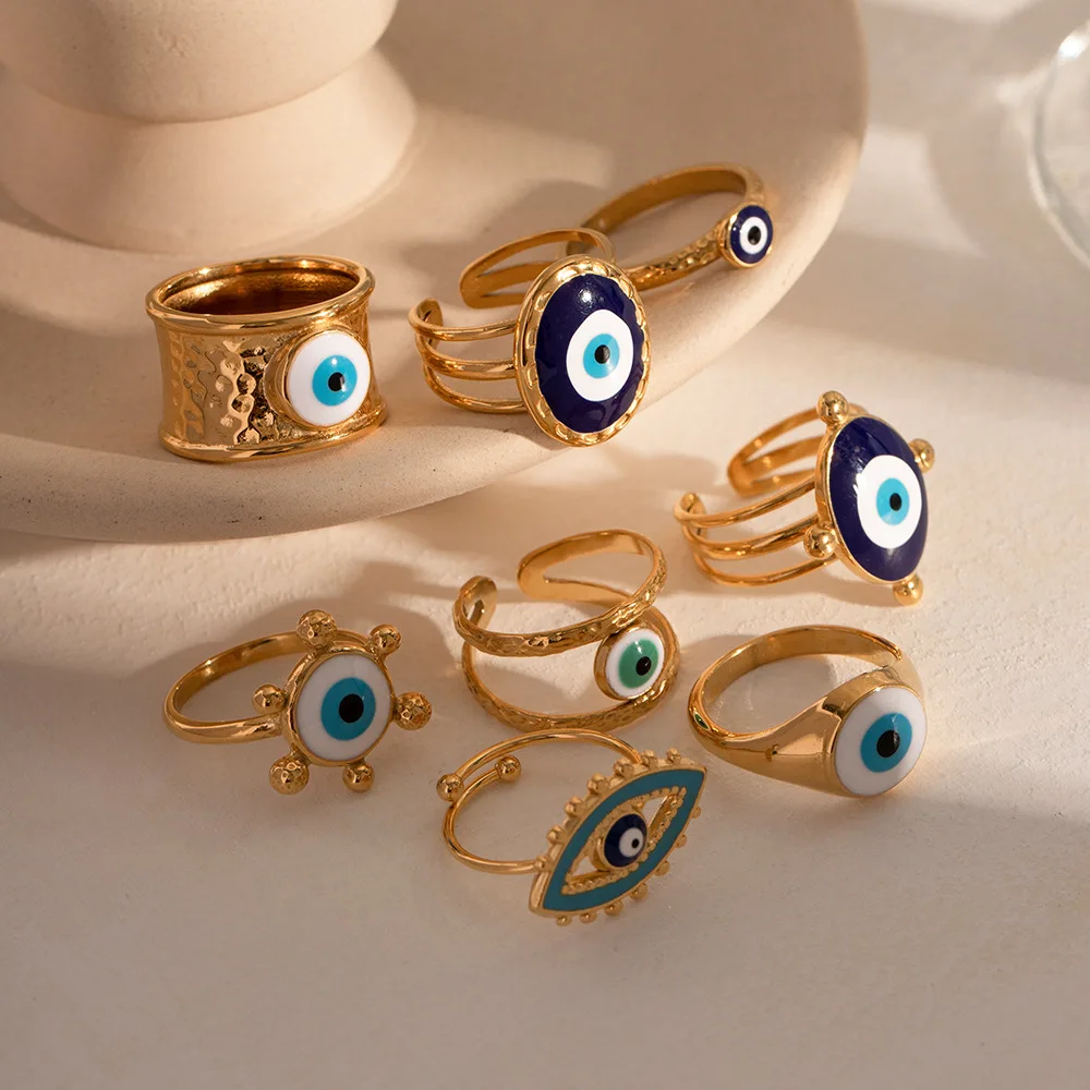 Anti Tarnish Stainless Steel ring Evil Eyes Jewelry Vintage 18K Gold Plated Evil Eyes Rings