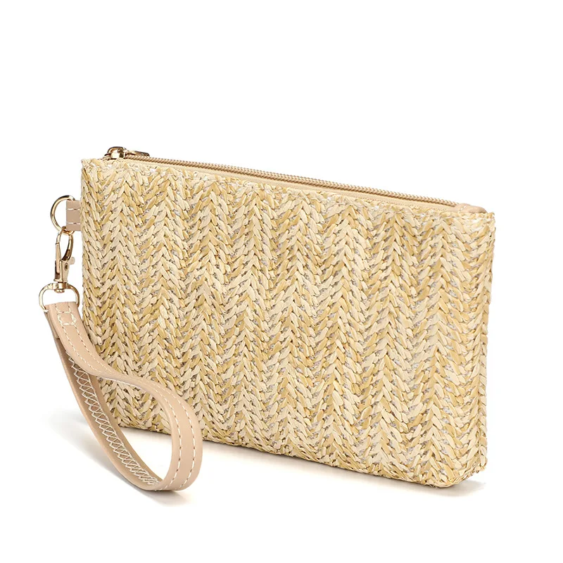 Weaving Bag Fashion Ladies Wristlet Clutch Women Daily Money Phone Clutch Solid Straw Woven Coin Purse Beach Wallet Card Bag