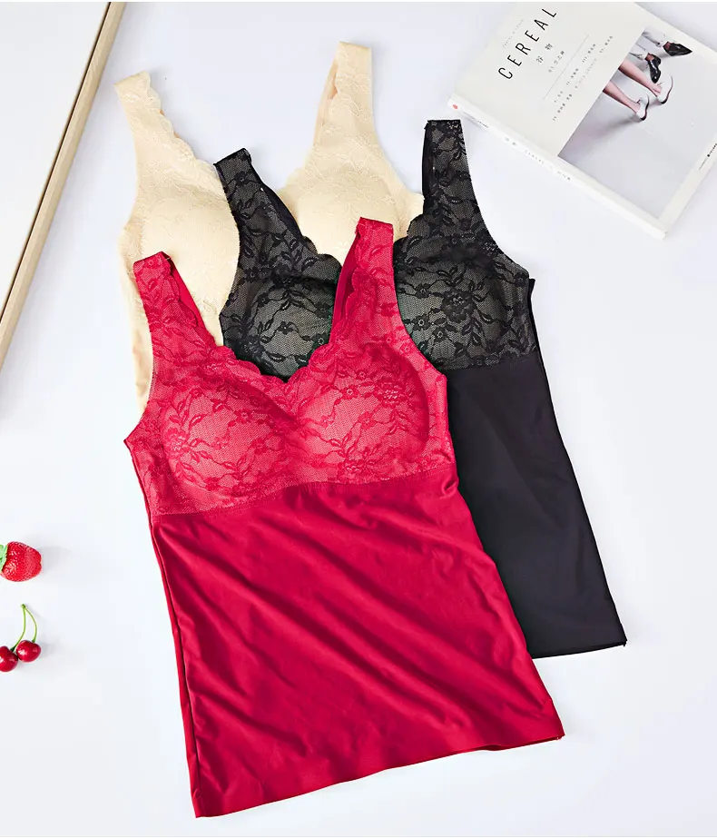 Camisoles keep warm women tank top with flower lace padded ladies camisole