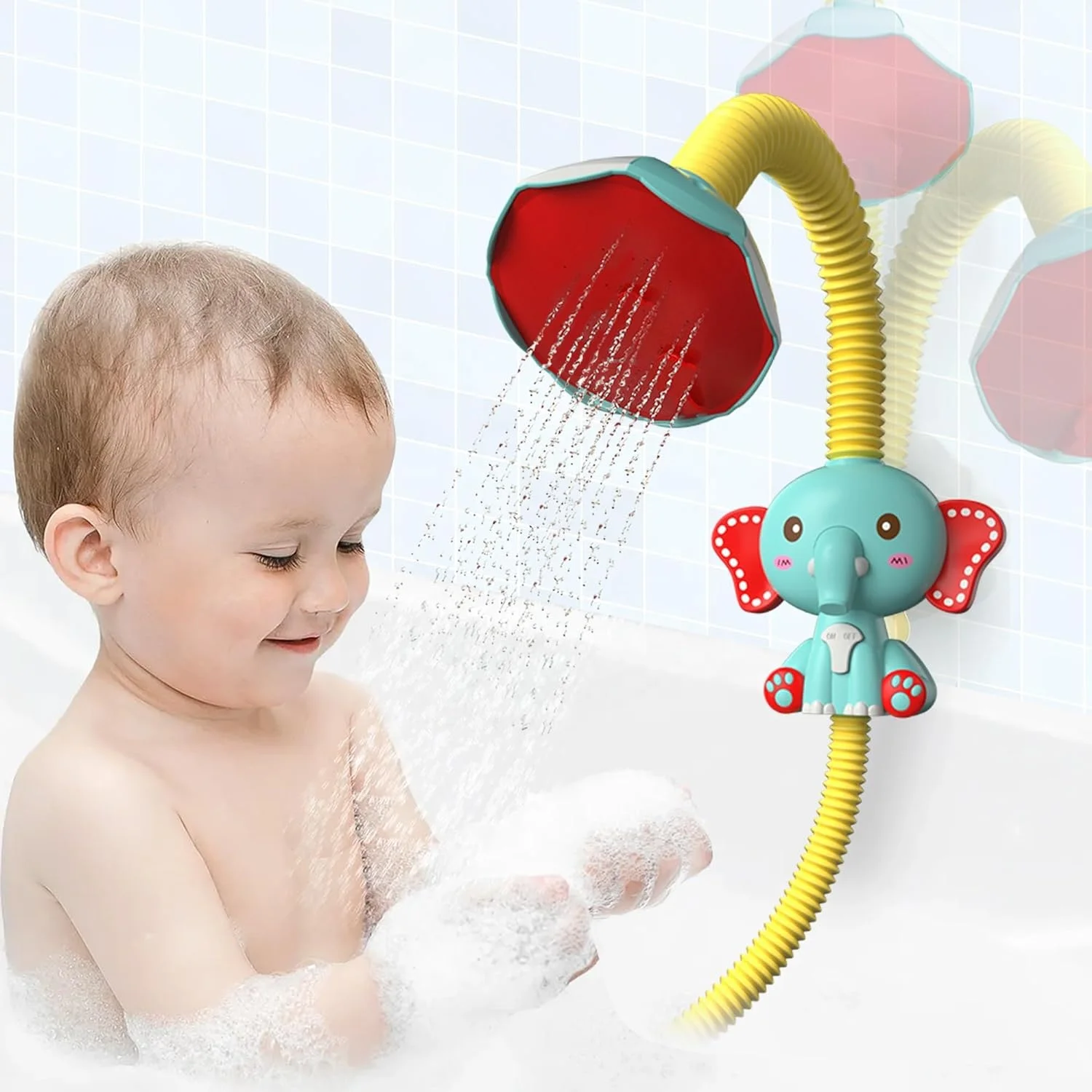 Baby Bath Tub Toys With Slide Track And Elephant Shower Sprays, Fishing Floating Animals Toys, Mold Free Kid Bath Toy for Kids