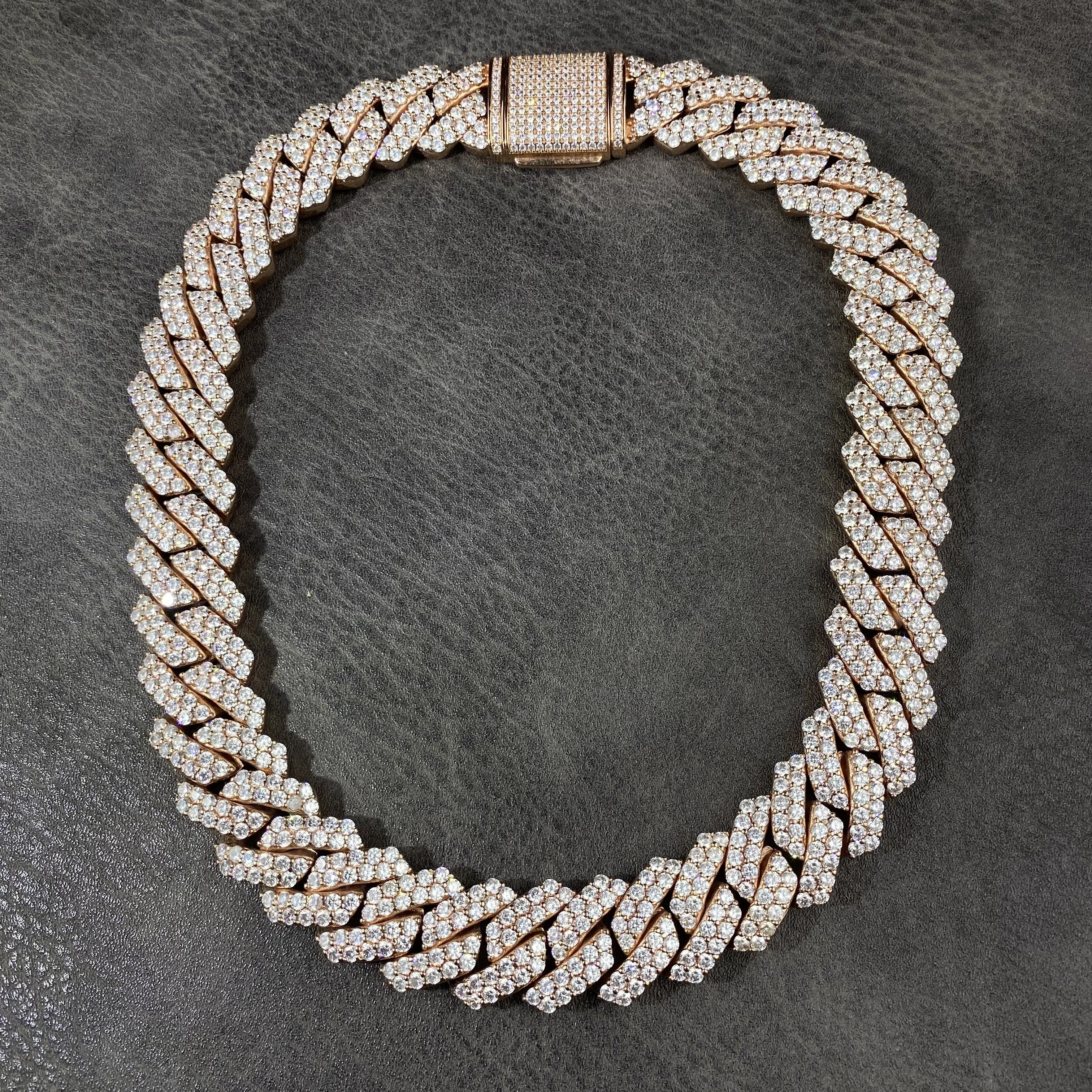 Wholesale 19mm 2rows VVS Moissanite S925 Sterling Silver Prong Cuban Link Chain Necklace For Men