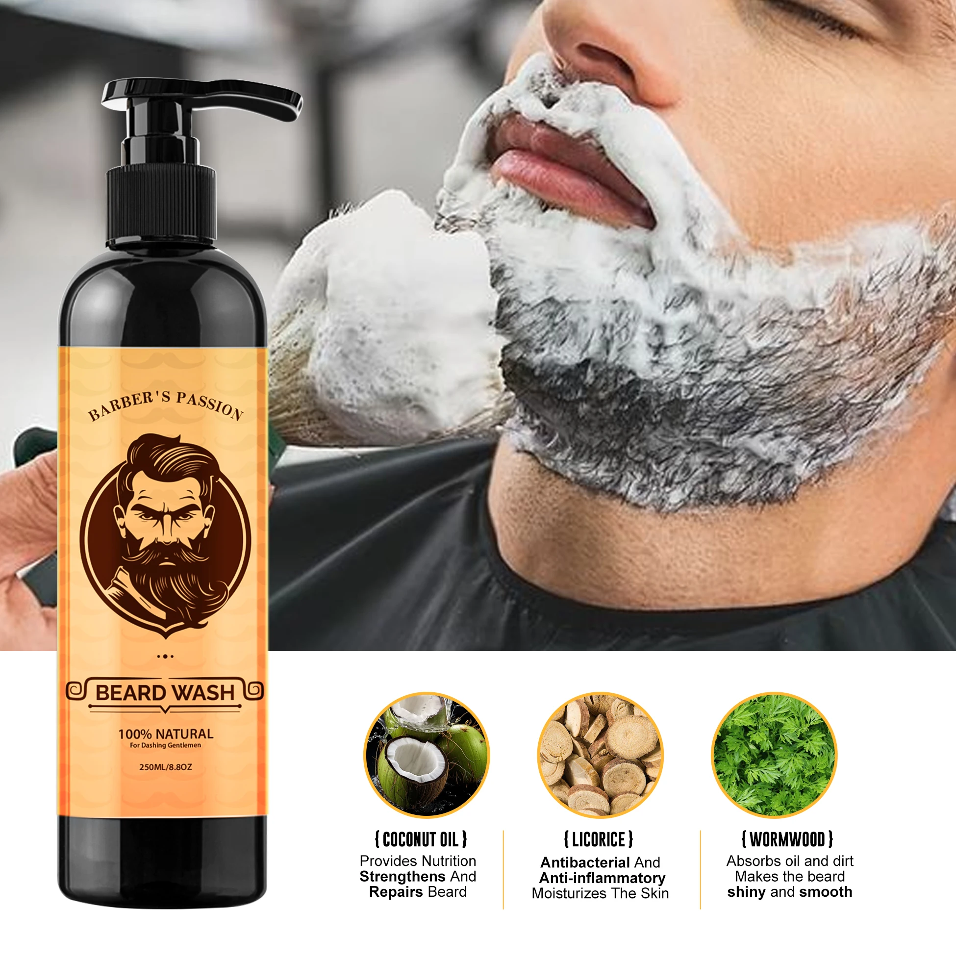 Natural Organic Softens Nourishes Promote Healthy Beard Growth Men Beard Care Kit