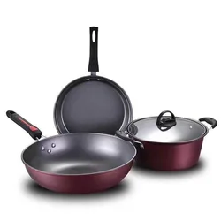 Frying pan set non-stick pan, cast iron frying pan, soup pot three-piece induction cooker available