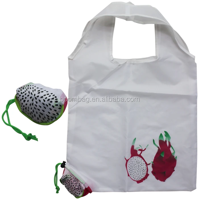 Custom Logo Eco-friendly Portable Compact Pitaya Dragon Fruit Shape Polyester Folding Reusable Shopping Bag