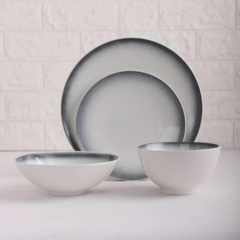 Japanese Restaurant Gross White With Black Border And Spot Tableware Set Ceramic Bone China Dinnerware