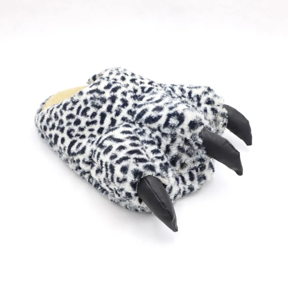 women fashion leopard animal paw velvet warm winter indoor toy slippers