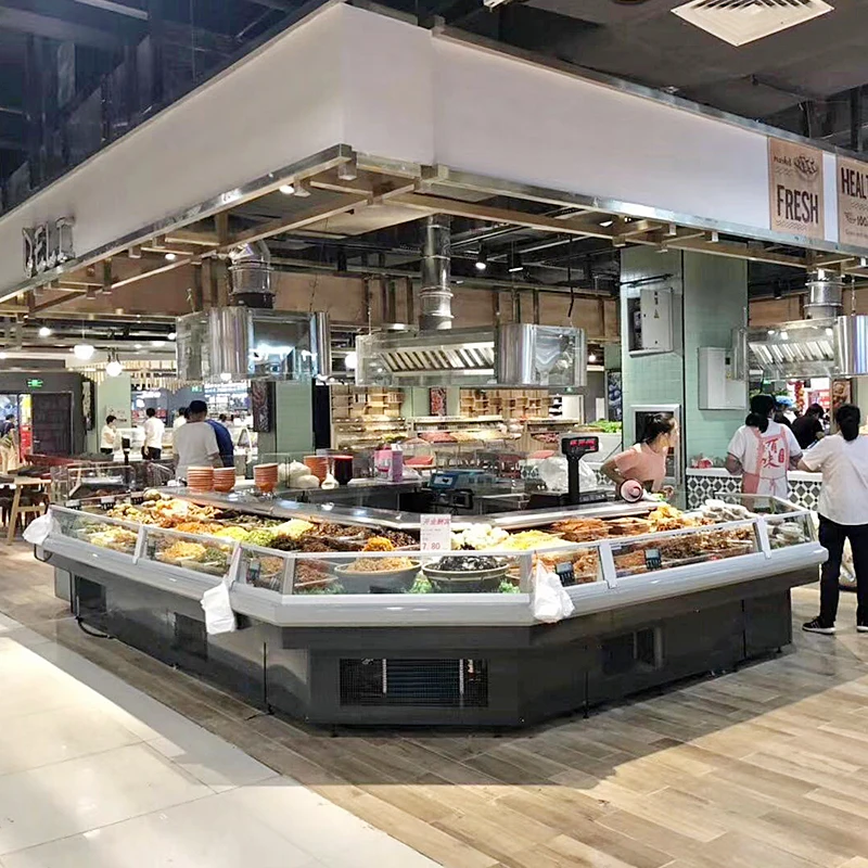 Fresh Meat Glass Door Display Cabinet with Horizontal Meat Cold Storage-Prepared Food Display Cabinet