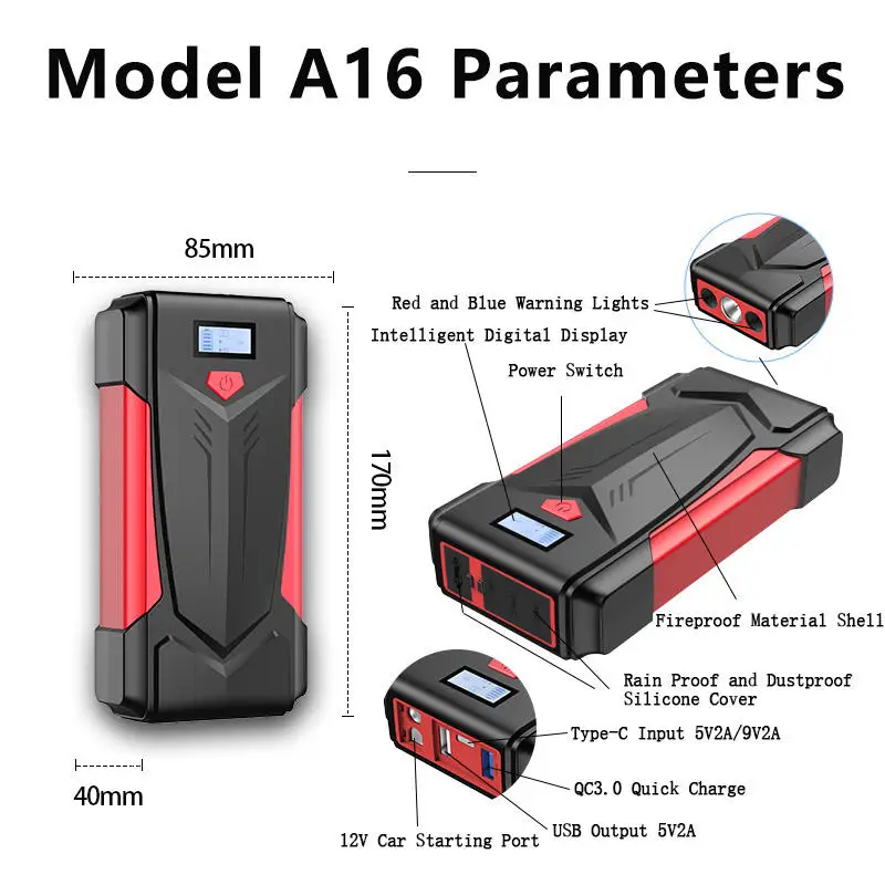 2024 new Car Jump Starter 12V High Power Portable Jump Starter Auto Battery Booster For up to 8.0L Gasoline or 5.0L Diesel