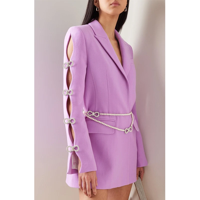 customized Couture Milano crystal embellished heart blazers hollowed out bow rhinestone pearl belt blazer for women 5138