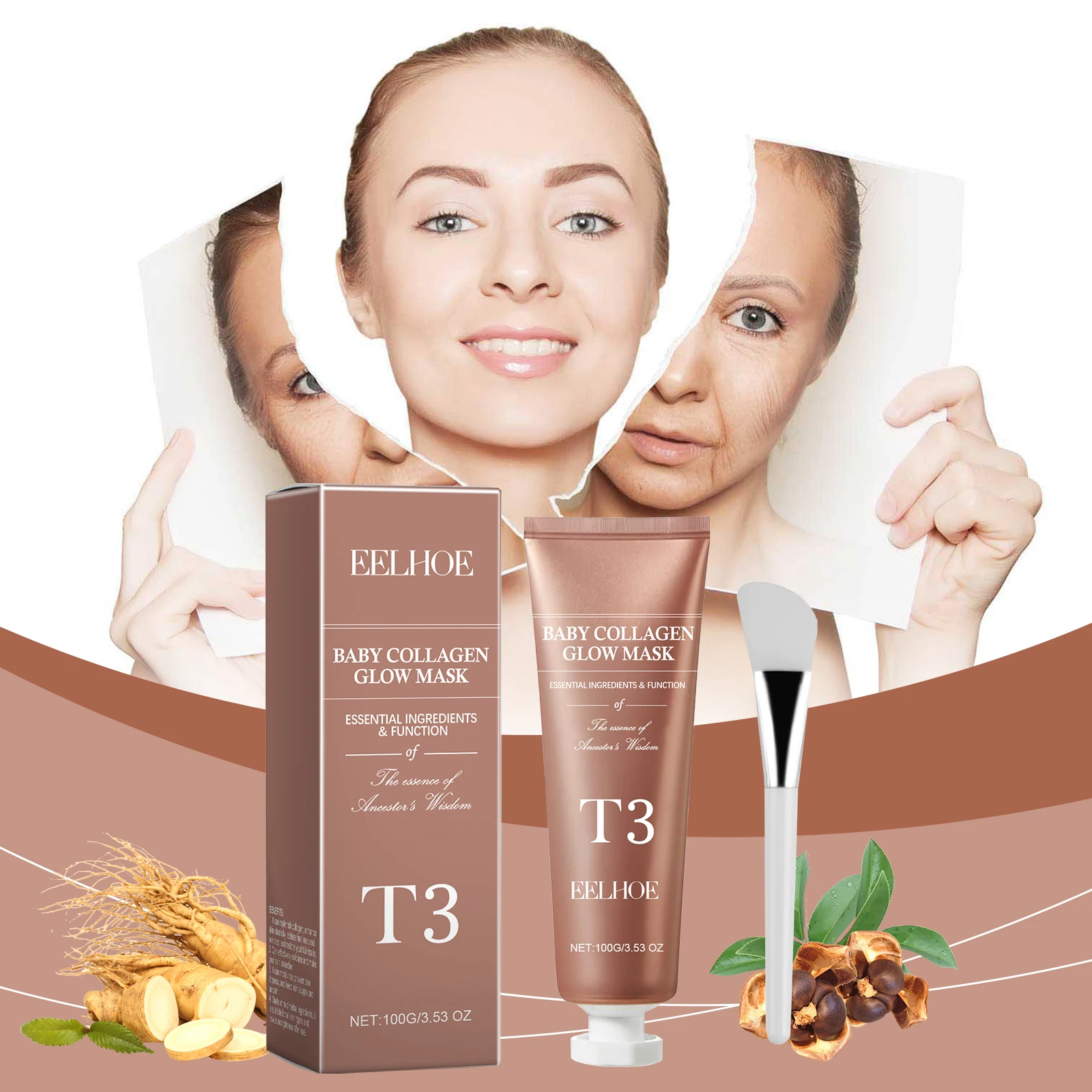 Wholesale Facial Care Mask With Brush Moisturizing Anti Wrinkle Remove Freckle Overnight T3 Baby Collagen Glow Peel Off Mask