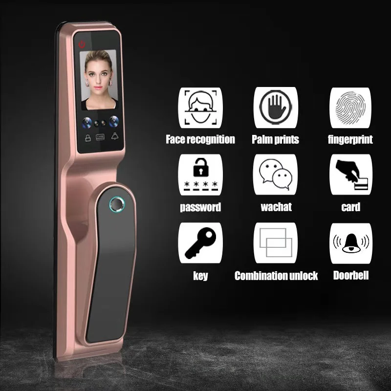 Tuya Wifi Fingerprint Recognition Smart Door Lock Cat Eye Automatic Face door lock with Camera Capture Function