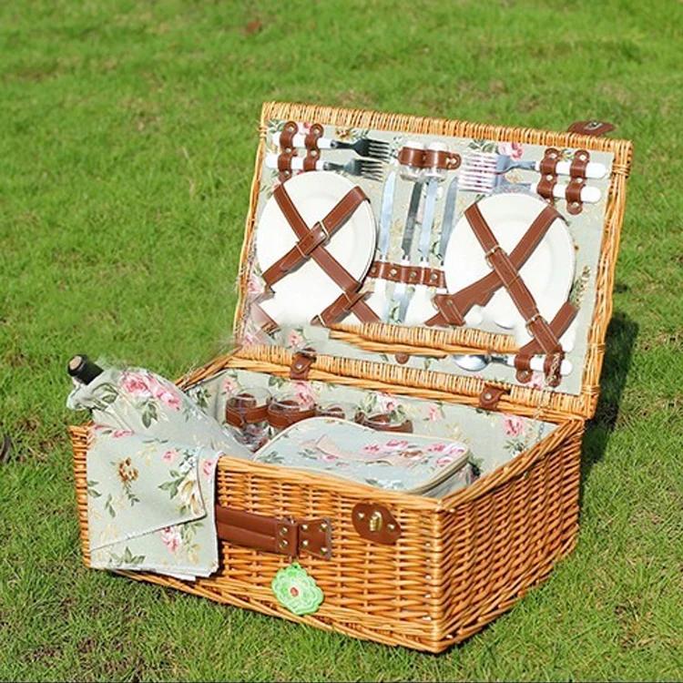 Insulated Round Wicker Picnic Basket Wicker Basket With Lid For Picnic