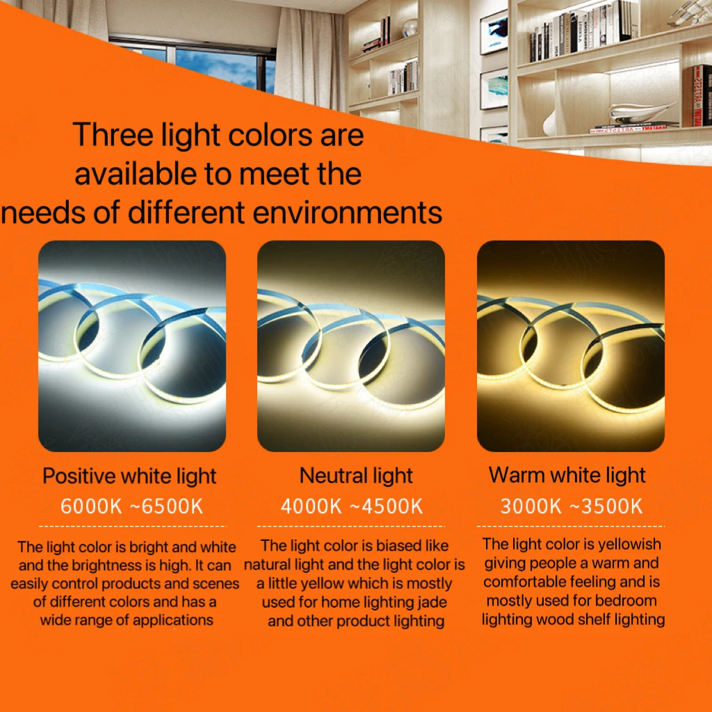 High Brightness 24V Flexible LED Strip Light Self-Adhesive Flicker-Free Cob for Living Room 5m Low Voltage 12V Light Strip