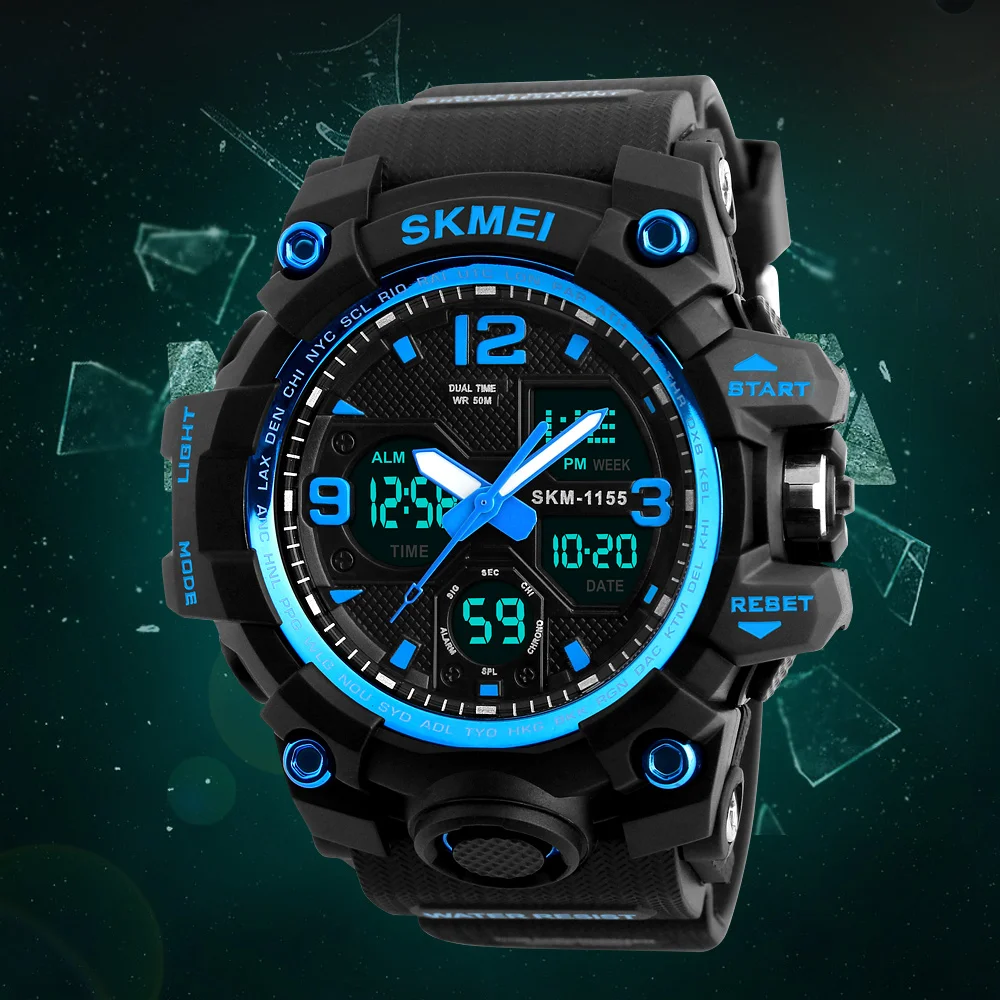 skmei 1155B wholesale plastic waterproof sports watch for men boys black digital wrist watches