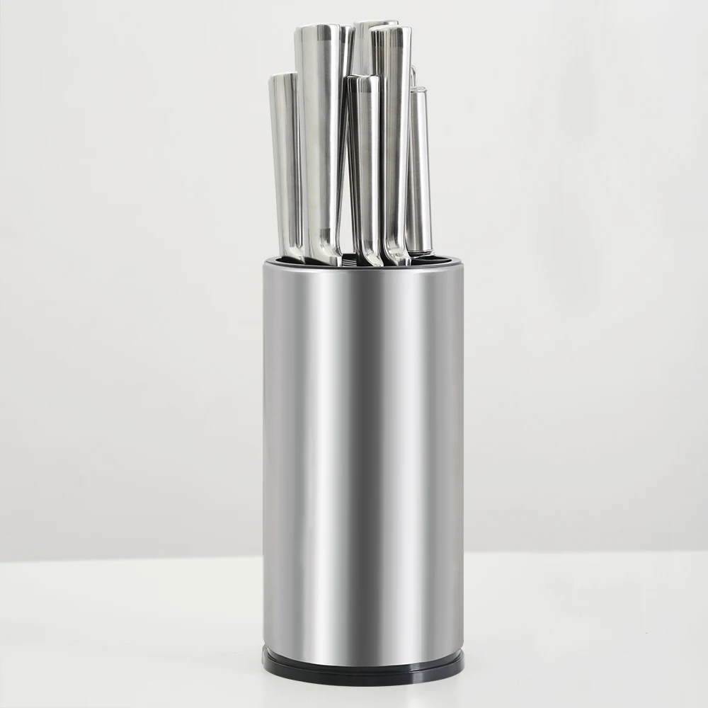 Factory OEM 8 Inch Silver Water Drain Easy Cleaning Chef Kitchen Knife Set Round Stainless Steel Universal Knife Block Holder