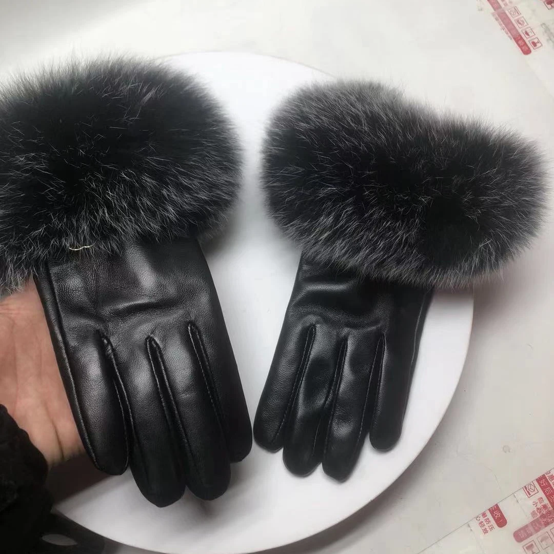  Заводские индивидуальные перчатки для пальцев женские зимние из натуральной лисицы кожаные с сенсорным экраном