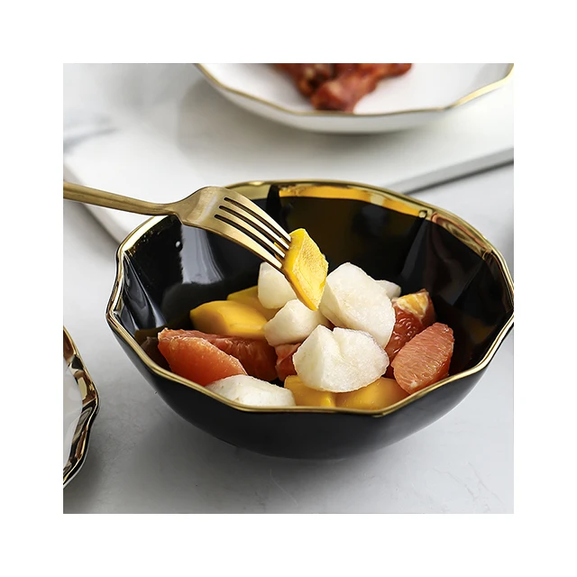 gilded edge ceramic bowl disc plate Cutlery set spoon tableware for party tableware table decorations