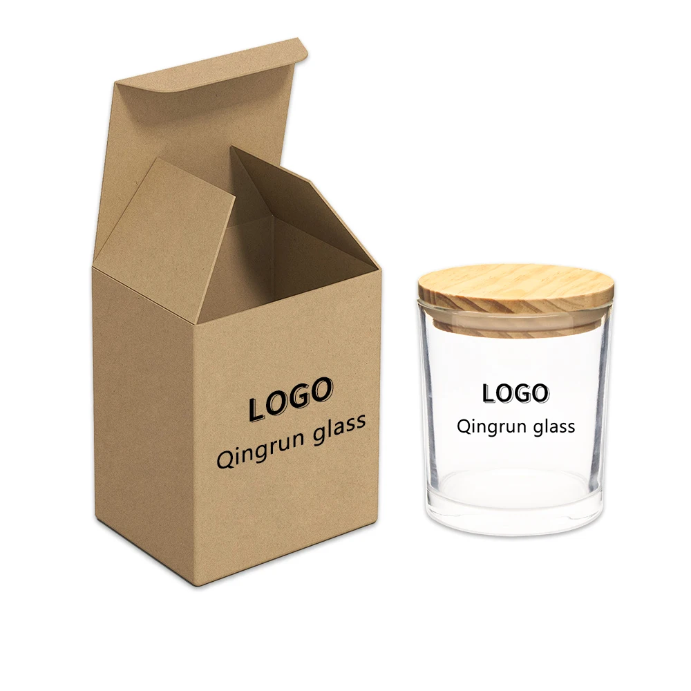 Glass Candle Jars With Lid And Gift Box Matte Glossy Black White Frosted Amber Customized Logo Size Color