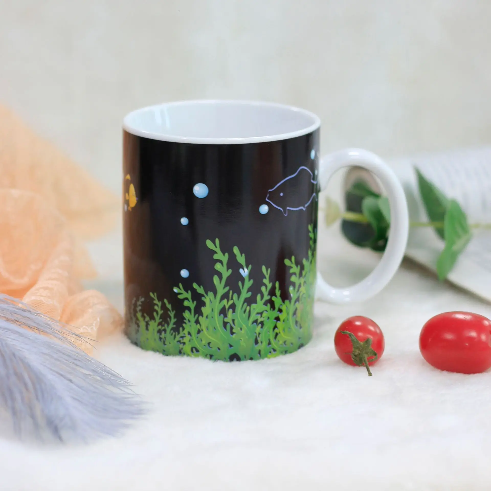 
Factory wholesale heating and color-changing water cup Sublimation mug of creative underwater world ceramics 