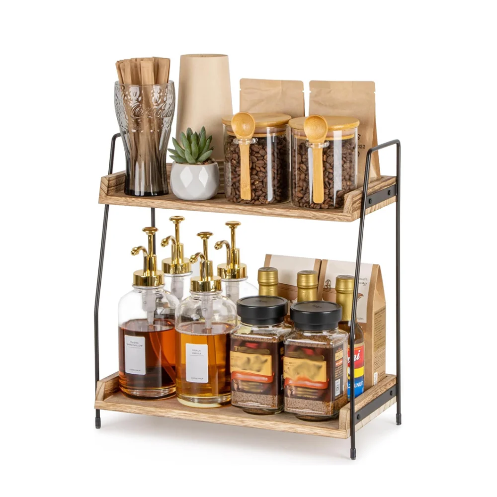 2 Tier wooden rack for kitchen Kitchen wooden rack for Spice Rack Wire e Vanity Organizer Wooden Bathroom Shelf Organizer